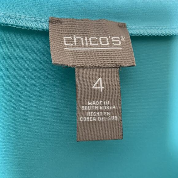 Chico's Top Womens Size 4 Stella Boat Waterloo Blue Liquid Knit Short Sleeve NWT - Picture 3 of 7